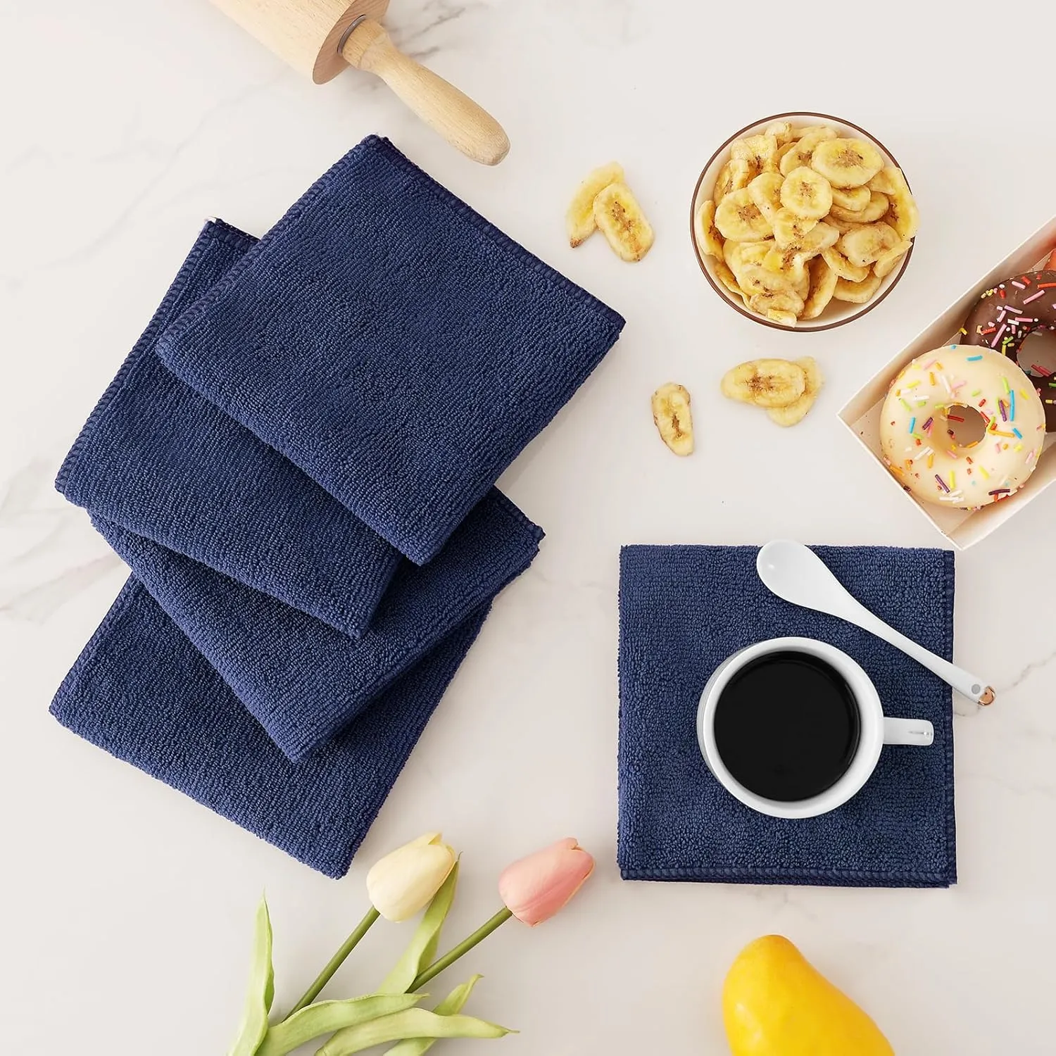 Kitinjoy 24 Pack Microfiber Cleaning Cloth(12 x 12 Inches, Navy Blue), Ultra Soft and Absorbent Cleaning Rags, Reusable and Non-Linting dust Removal Cleaning Cloths for Car, House, Kitchen