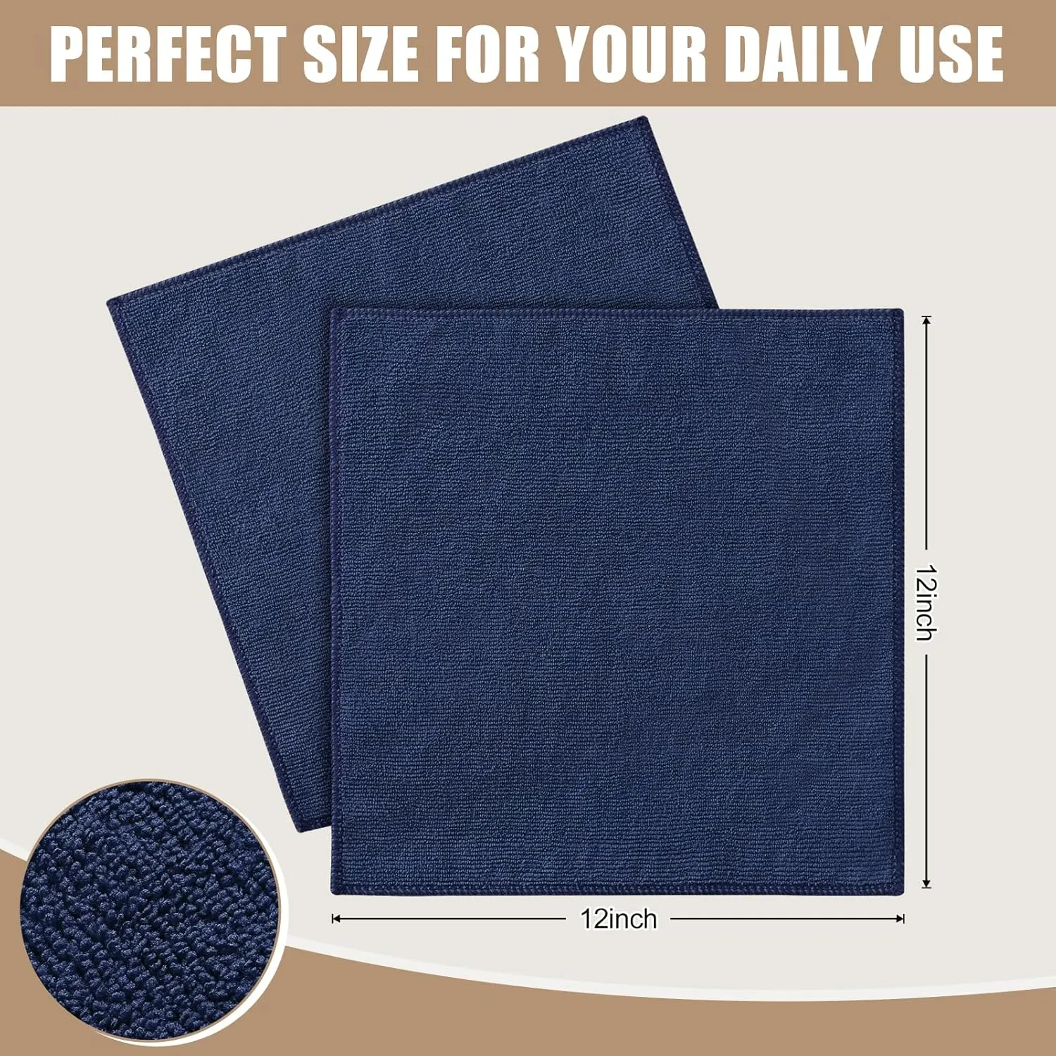 Kitinjoy 24 Pack Microfiber Cleaning Cloth(12 x 12 Inches, Navy Blue), Ultra Soft and Absorbent Cleaning Rags, Reusable and Non-Linting dust Removal Cleaning Cloths for Car, House, Kitchen