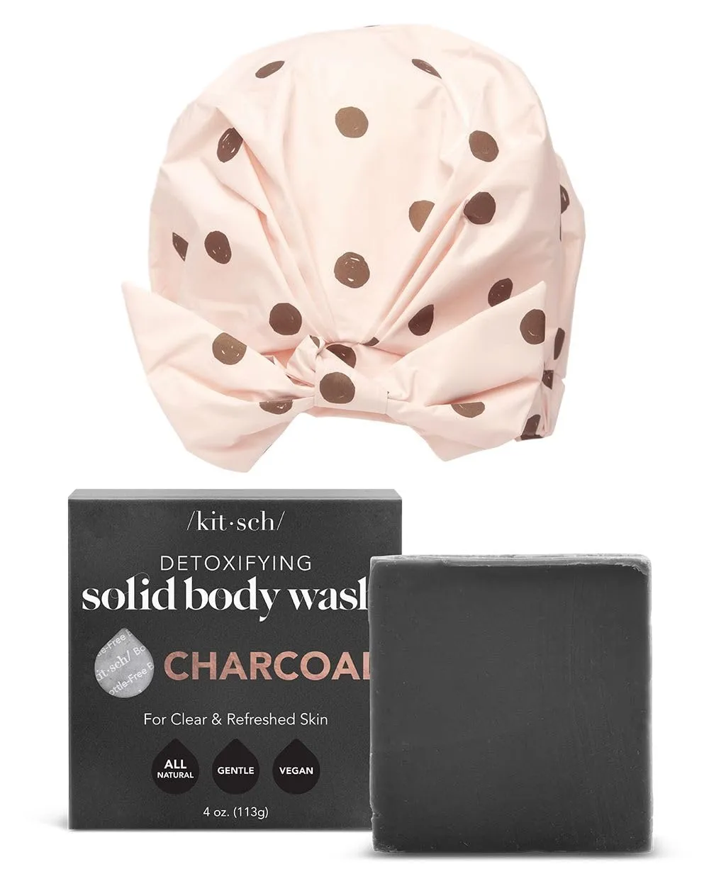 Kitsch Detoxifying Charcoal Body Wash Bar & Reusable Luxury Shower Cap for Women