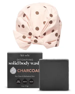Kitsch Detoxifying Charcoal Body Wash Bar & Reusable Luxury Shower Cap for Women