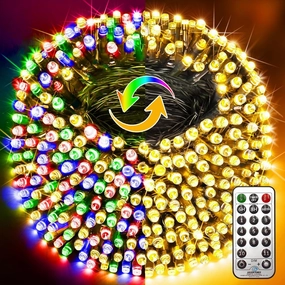 KNONEW 720 LED 328ft Christmas Lights Color Changing String Lights Outdoor, Green Wire String Light 11 Modes for Xmas Tree Trunk Yard Porch Deck Wedding Party Warm White to Multicolor