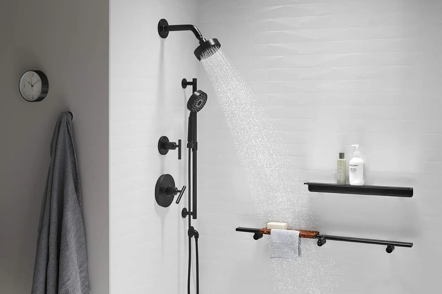 KOHLER 22166-BL Purist Four-Function Handshower, Handheld Showerhead with 3 Spray Settings, 2.5 GPM, Matte Black
