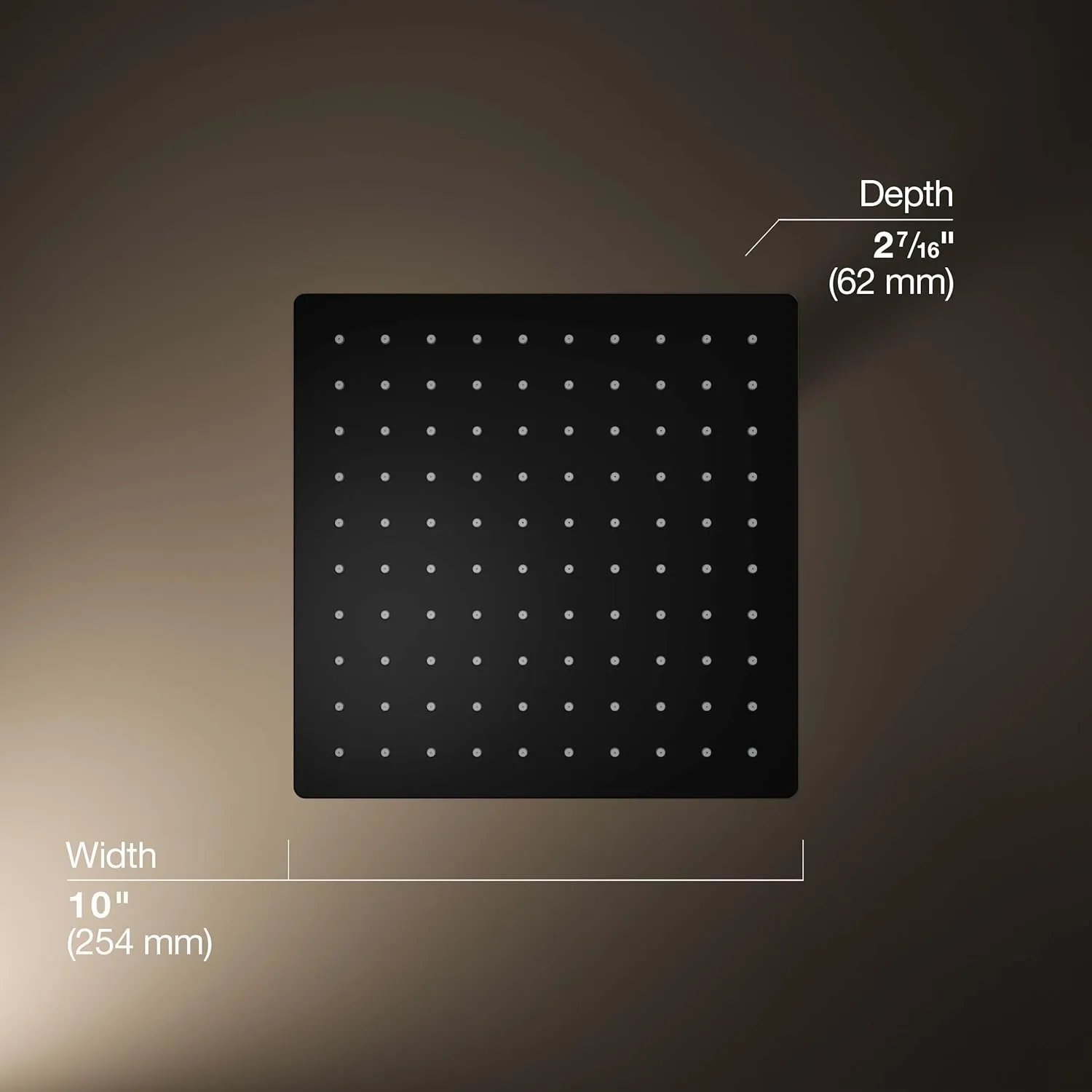 KOHLER 26149-BL Honesty Square 10" Single-Function RAIN HEAD, Full Coverage Spray SHOWERHEAD with Easy-to-clean Surface, Matte Black, 2.5 GPM
