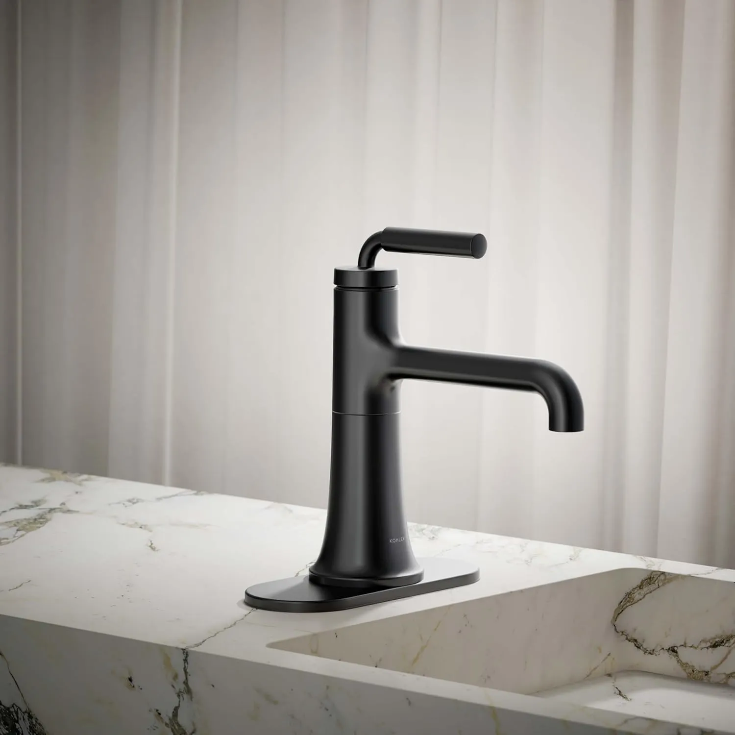 Kohler 27415-4K-BL Tone Bathroom Sink Faucet, 1 Hole, Single-Handle Bathroom Faucets with Clicker Drain, 1.0 GPM, Matte Black