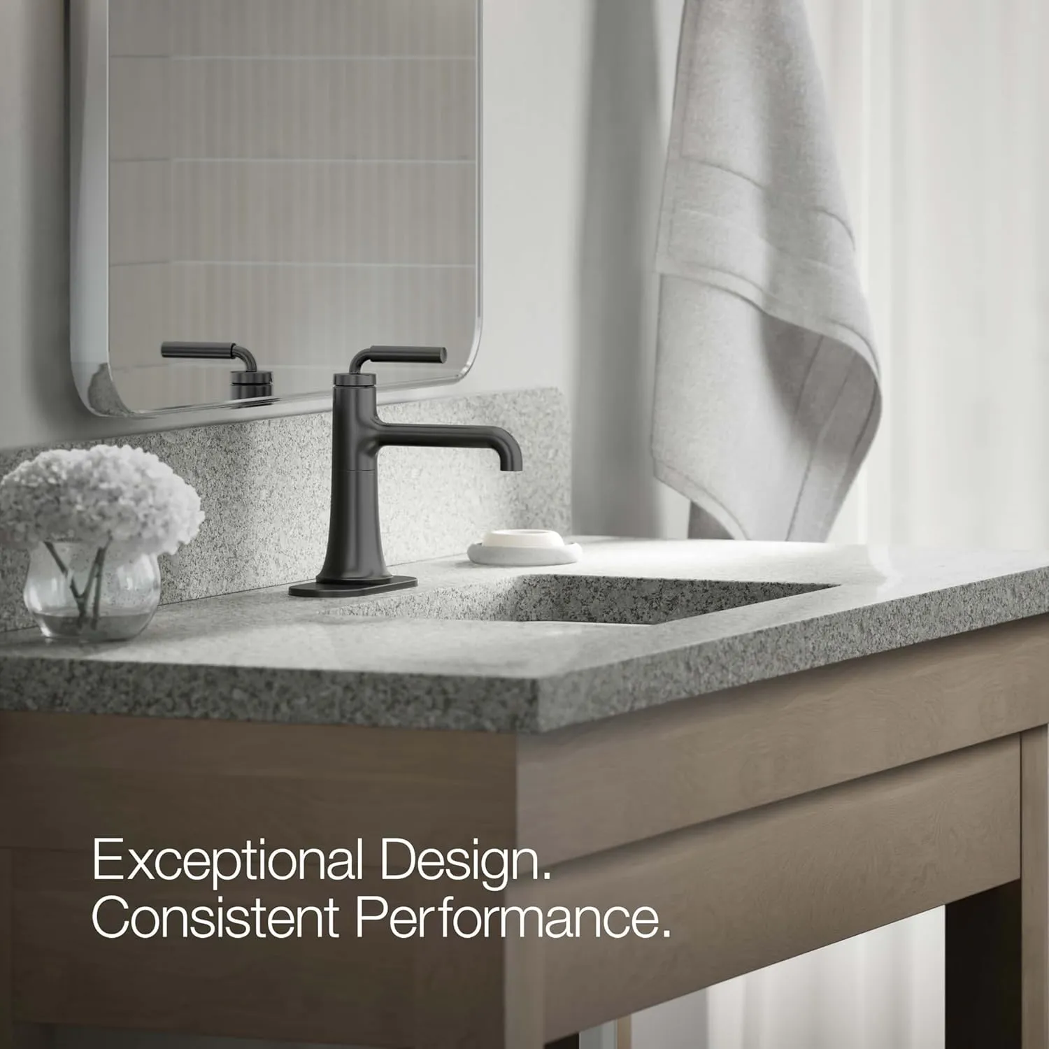 Kohler 27415-4K-BL Tone Bathroom Sink Faucet, 1 Hole, Single-Handle Bathroom Faucets with Clicker Drain, 1.0 GPM, Matte Black