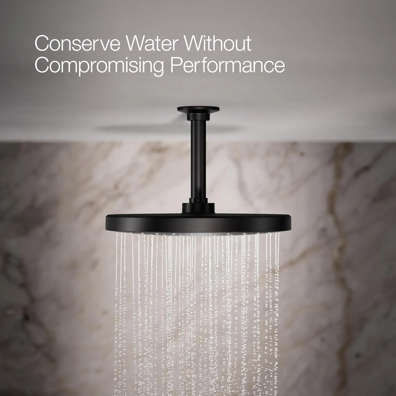 KOHLER 76465-G-BL Awaken 10 Inch Single-Function Rain Shower Head, 10" Fixed Round Rainfall Showerhead, 1.75 GPM, Matte Black