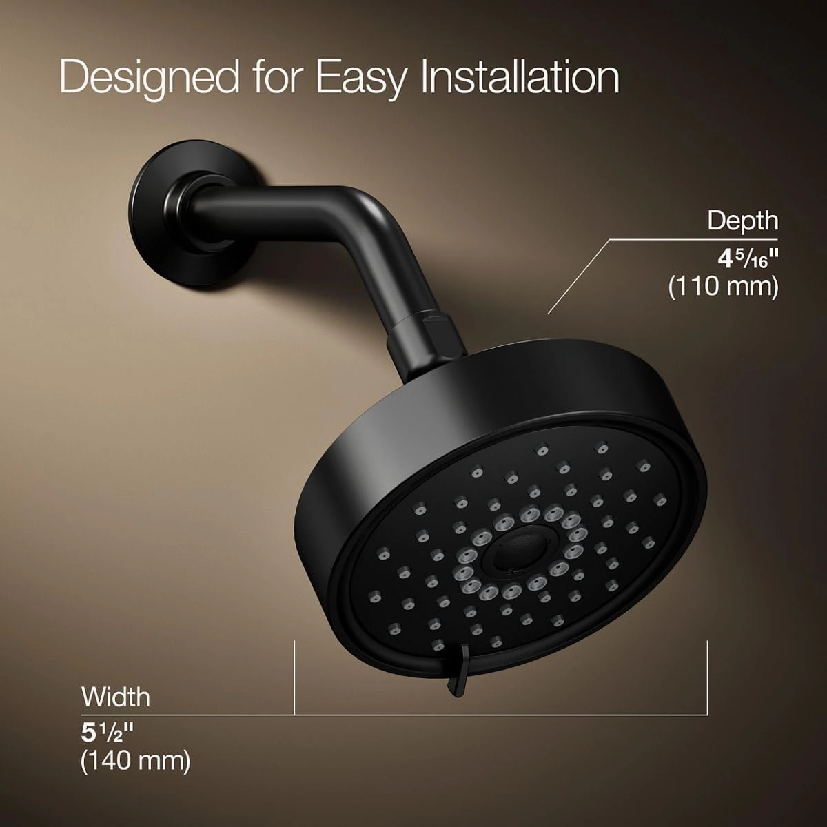 KOHLER 22170-BL Purist Three-Function SHOWERHEAD, Three Distinct Sprays with Easy-to-clean Surface & Accessible Thumb Tab, Matte Black, 2.5 GPM