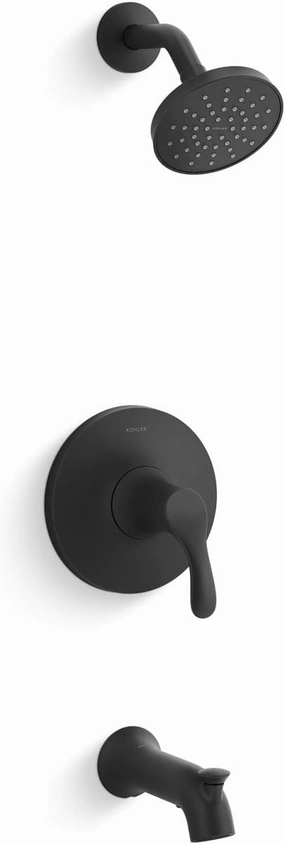 KOHLER TS27391-4G-BL Simplice Rite-Temp Bath and Shower Trim Set with Single-Function Showerhead 1.75 GPM, Diverter Bath Spout, Wall-Mount Shower Head and Bath Faucet, Matte Black