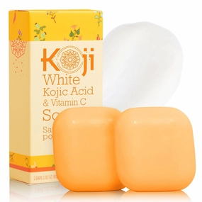Koji White Kojic Acid & Vitamin C Brightening Soap, Hydrating Face & Body For Radiant Glow Skin, Nourishing, Moisturizing, Even Tone Cleansing Bar, Vegan, Paraben-Free, 2.82 oz (2 Bars)