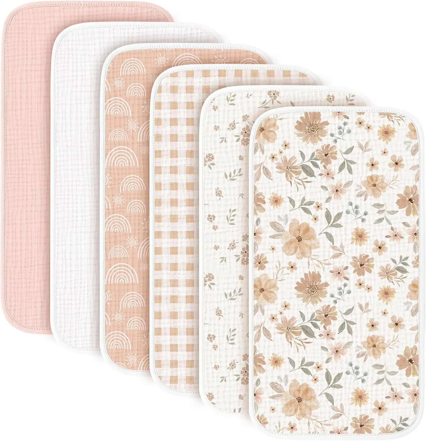 Konssy 6-Pack Muslin Baby Burp Cloths, Large 100% Cotton Burping Clothes, Soft & Absorbent for Newborns, Baby Boys and Girls