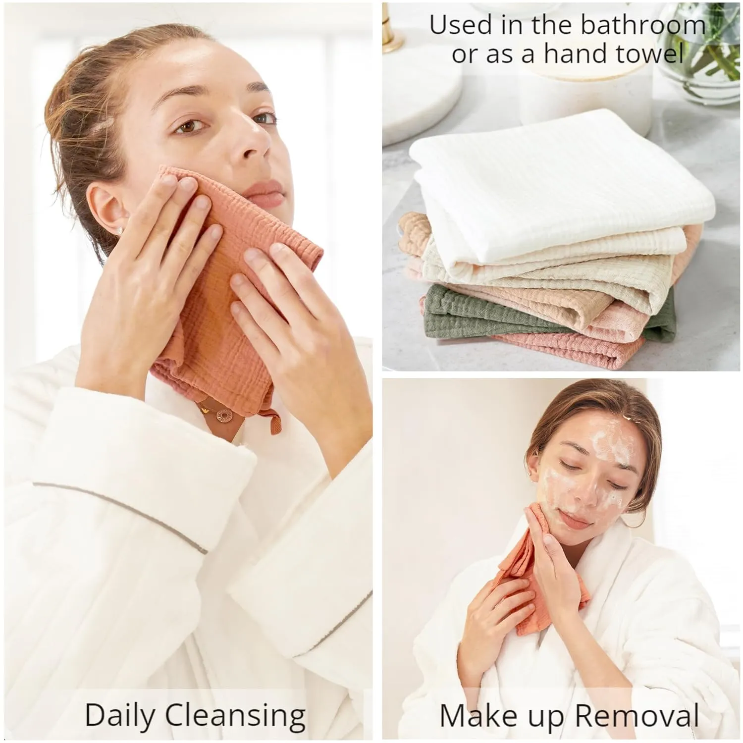 Konssy 7-Pack Soft Cotton Face Wash Cloths, Reusable Absorbent Washcloths for Sensitive Skin, Facial Makeup Remover Towels for Women (11 x 11 Inch)