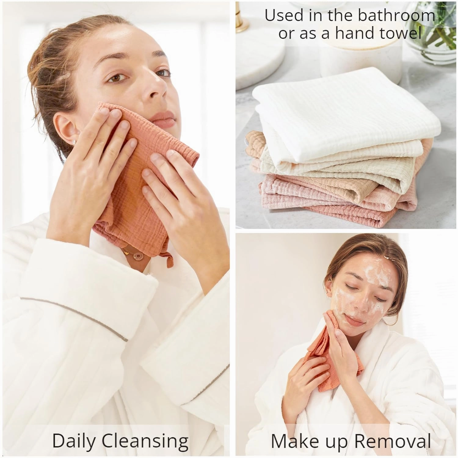 Konssy 7-Pack Soft Cotton Face Wash Cloths, Reusable Absorbent Washcloths for Sensitive Skin, Facial Makeup Remover Towels for Women (11 x 11 Inch)