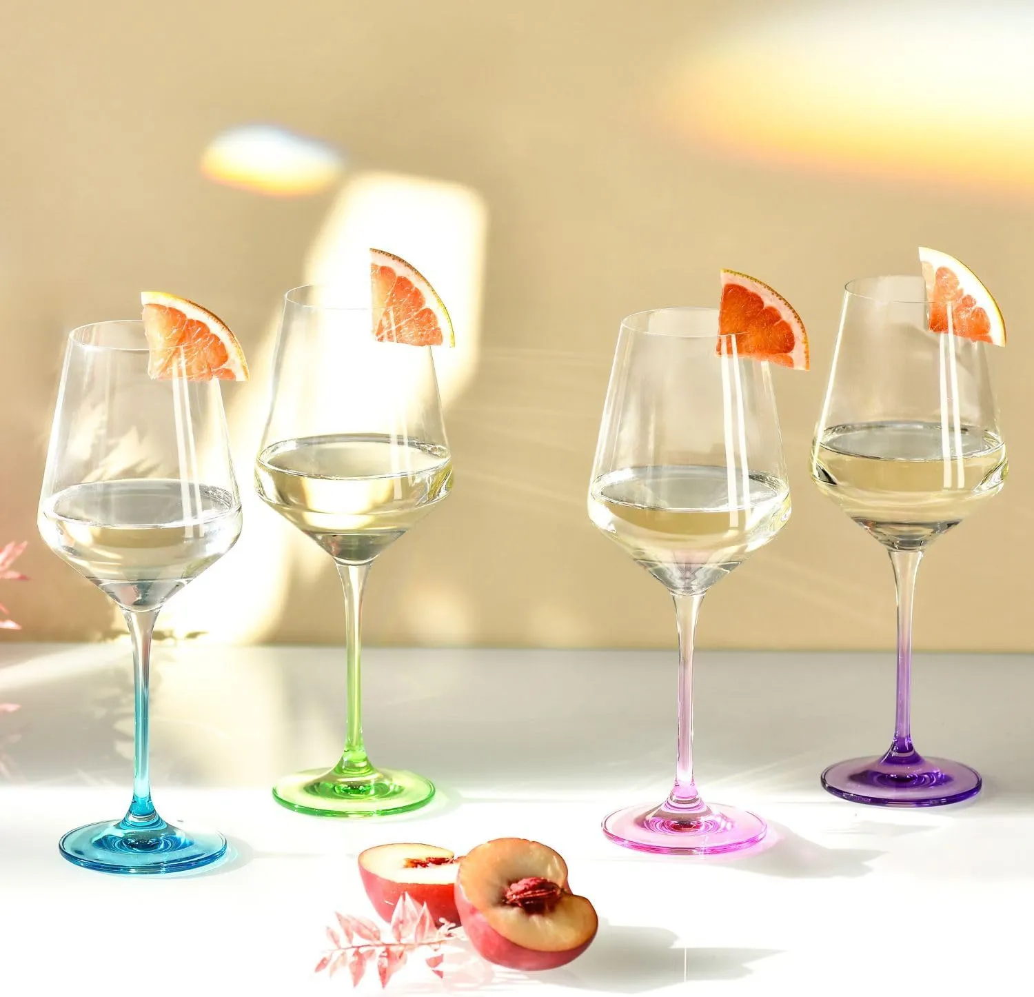 Krosno White Wine Glasses 4, Set of 4 Color Stemmed Glasses, Wedding Gift, Party Crystal Glass, Lead-Free, Durable, Scratch Resistant, Gift Idea, Made in Europe