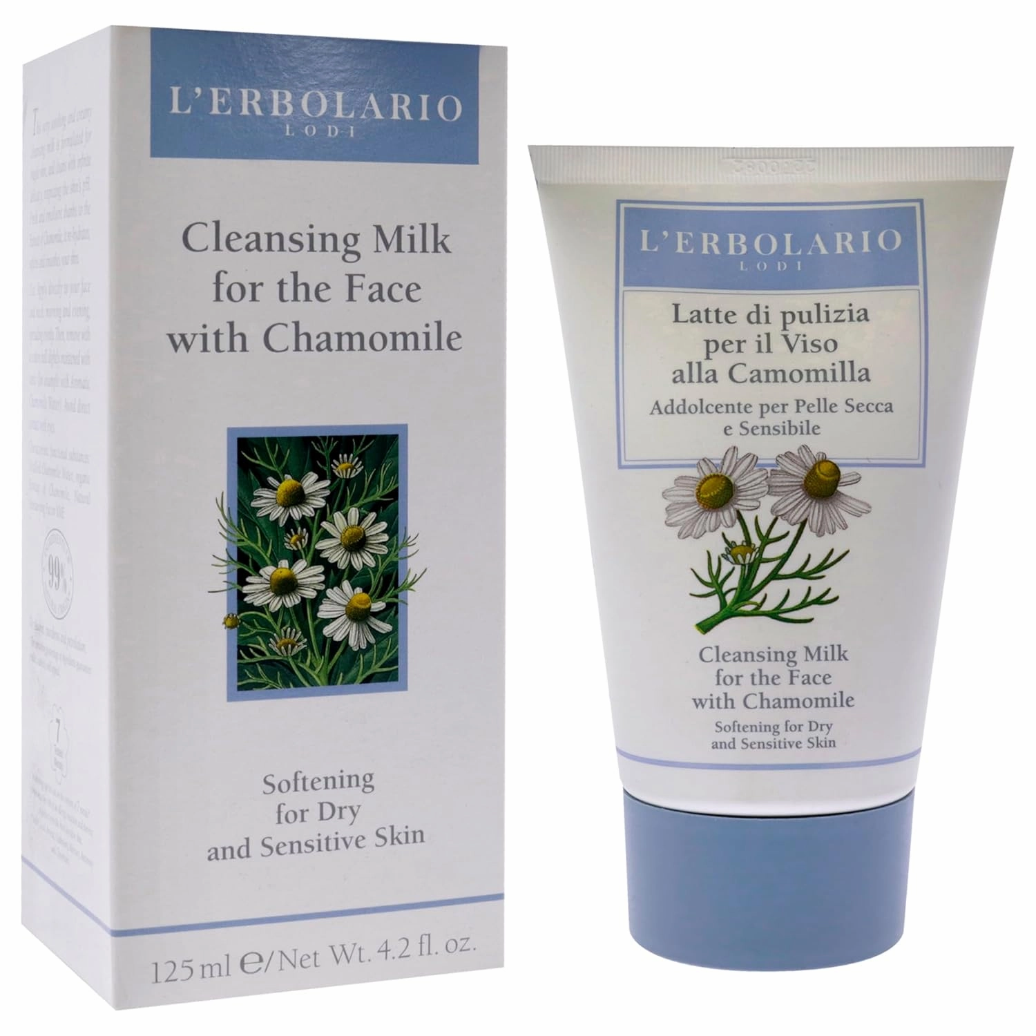 L'Erbolario Chamomile Cleansing Milk - Face Wash and Make-Up Remover for Dry and Sensitive Skin - Hydrating Facial Cleanser with Chamomile - 4.2 oz