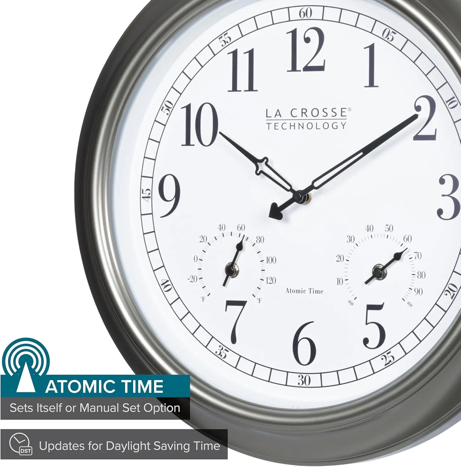 La Crosse Technology 404-00237-INT 18" Atomic Outdoor Clock with Thermometer & Hygrometer