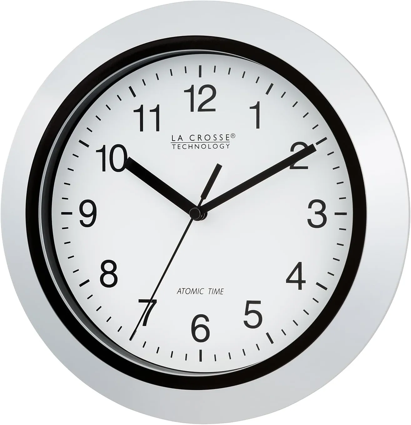La Crosse Technology Atomic Analog WT-3102S-INT Wall Clock, 10 Inch, Silver