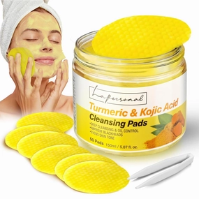 LA.PERSONAL Turmeric & Kojic Acid Cleansing Pads – 3-in-1 Deep Pore Cleanser & Makeup Remover & Gentle Exfoliation for Blackheads, with Ginger Root Oil & Amino Acids, for Face and Body - 50 Pcs