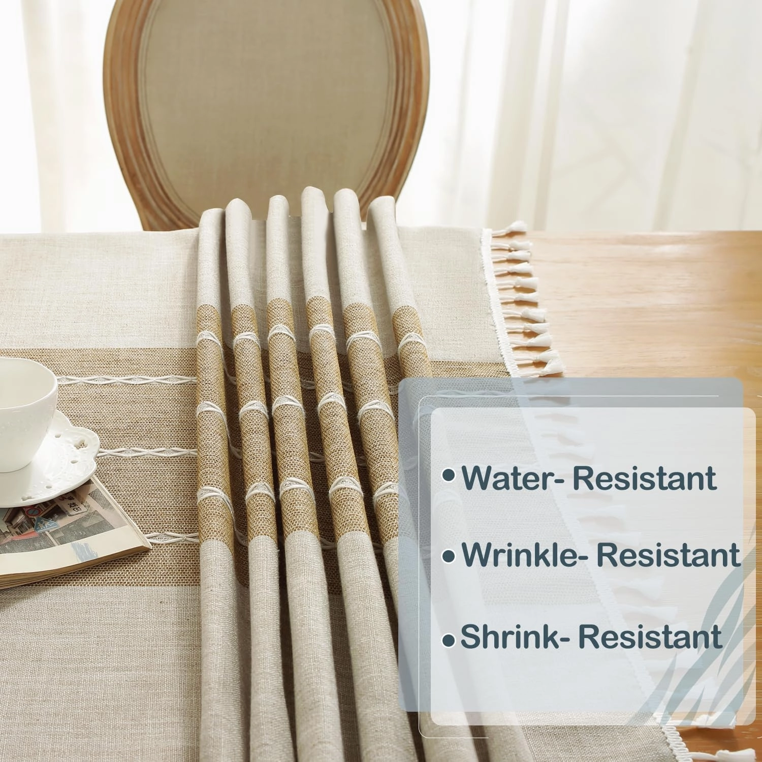 Laolitou Rustic Tablecloth Cotton Linen Waterproof Tablecloths Burlap Table Cloths for Kitchen Dining,Party,Holiday,Christmas,Buffet Coffee Lines Square,55''x55'',4Seats