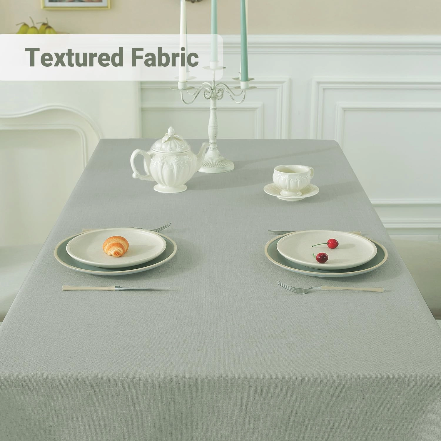 Laolitou Rustic Tablecloth Cotton Linen Waterproof Tablecloths Burlap Table Cloths for Kitchen Dining,Party,Holiday,Christmas, Sage Green Square 55''x55'',4 Seats