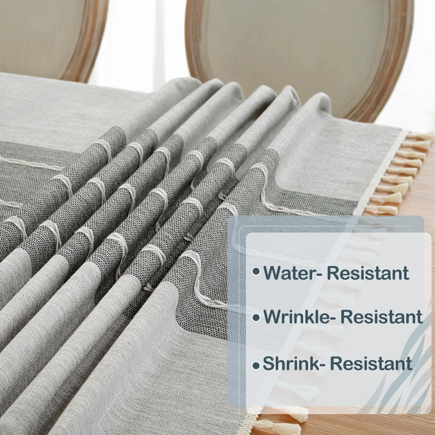 Laolitou Rustic Tablecloth Cotton Linen Waterproof Tablecloths Table Cloths for Kitchen Dining,Party,Holiday,Christmas, Buffet Grey Lines Square,55''x55''