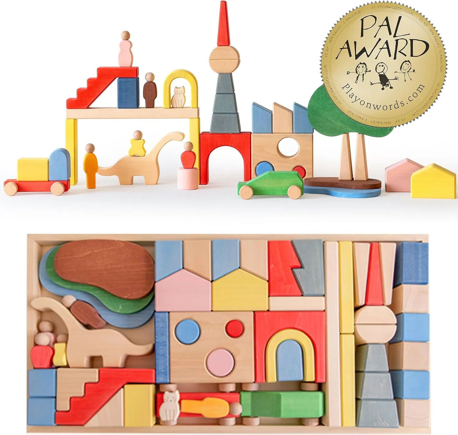 Large Wooden Building Blocks for Toddlers 2-4 Years, Exclusive Designed Metropolis Wooden Blocks Ages 1-3 Montessori Toys