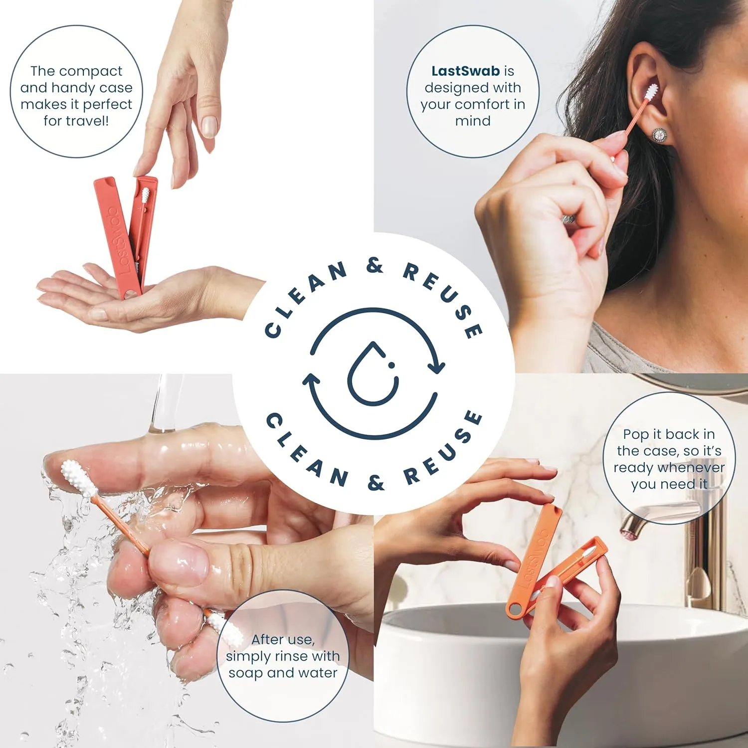 LastSwab® Reusable Cotton Swabs for Ear Cleaning - The Sustainable and Sanitary Alternative to Single-Use Q Tips - Zero Waste and Easy to Clean - Comes with a Convenient Travel Case Holder - Green
