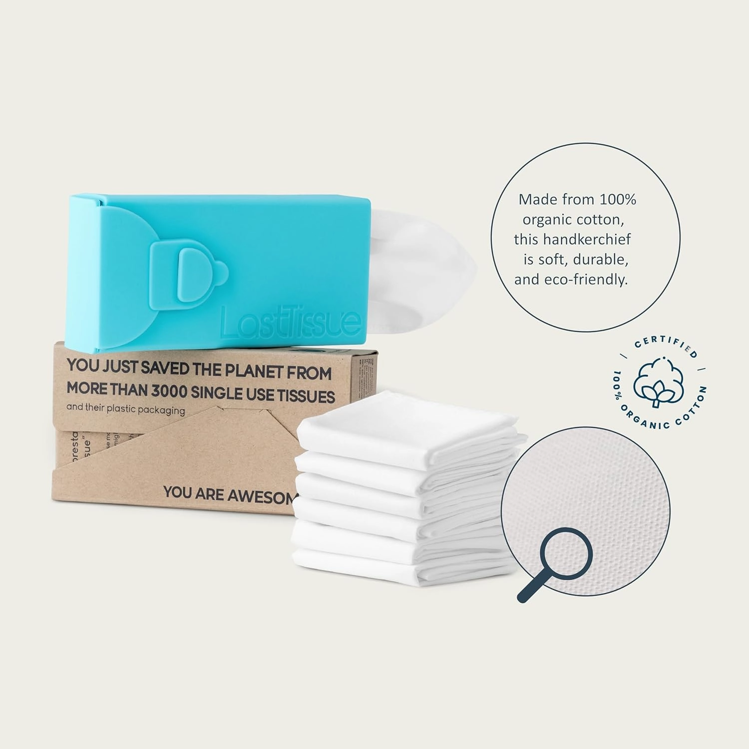 LastTissue® Reusable Cotton Tissue Pack – Sustainable, Durable, Eco-Conscious, Portable & Washable Facial Tissues for Men and Women with Travel Handkerchief Storage Case