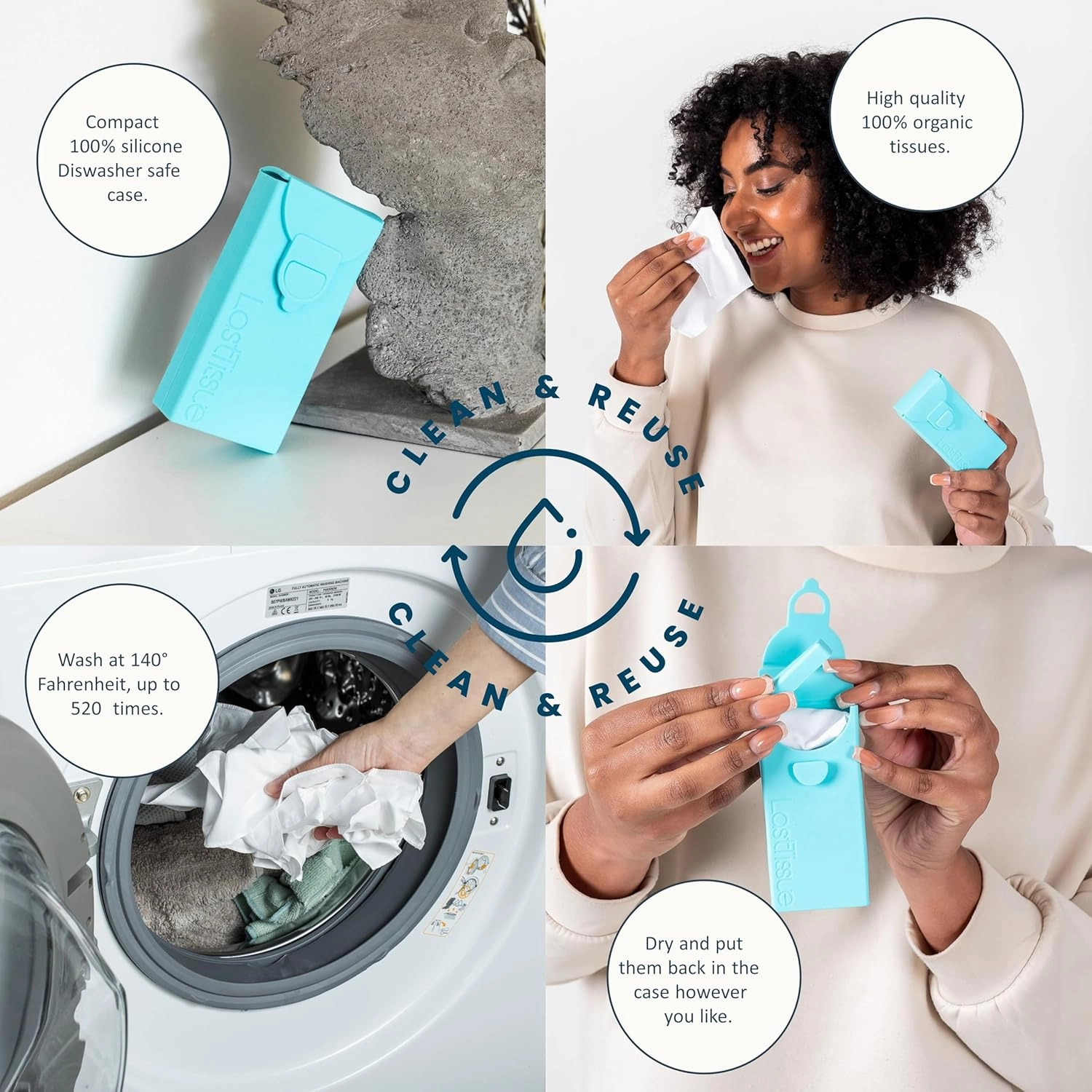 LastTissue® Reusable Cotton Tissue Pack – Sustainable, Durable, Eco-Conscious, Portable & Washable Facial Tissues for Men and Women with Travel Handkerchief Storage Case