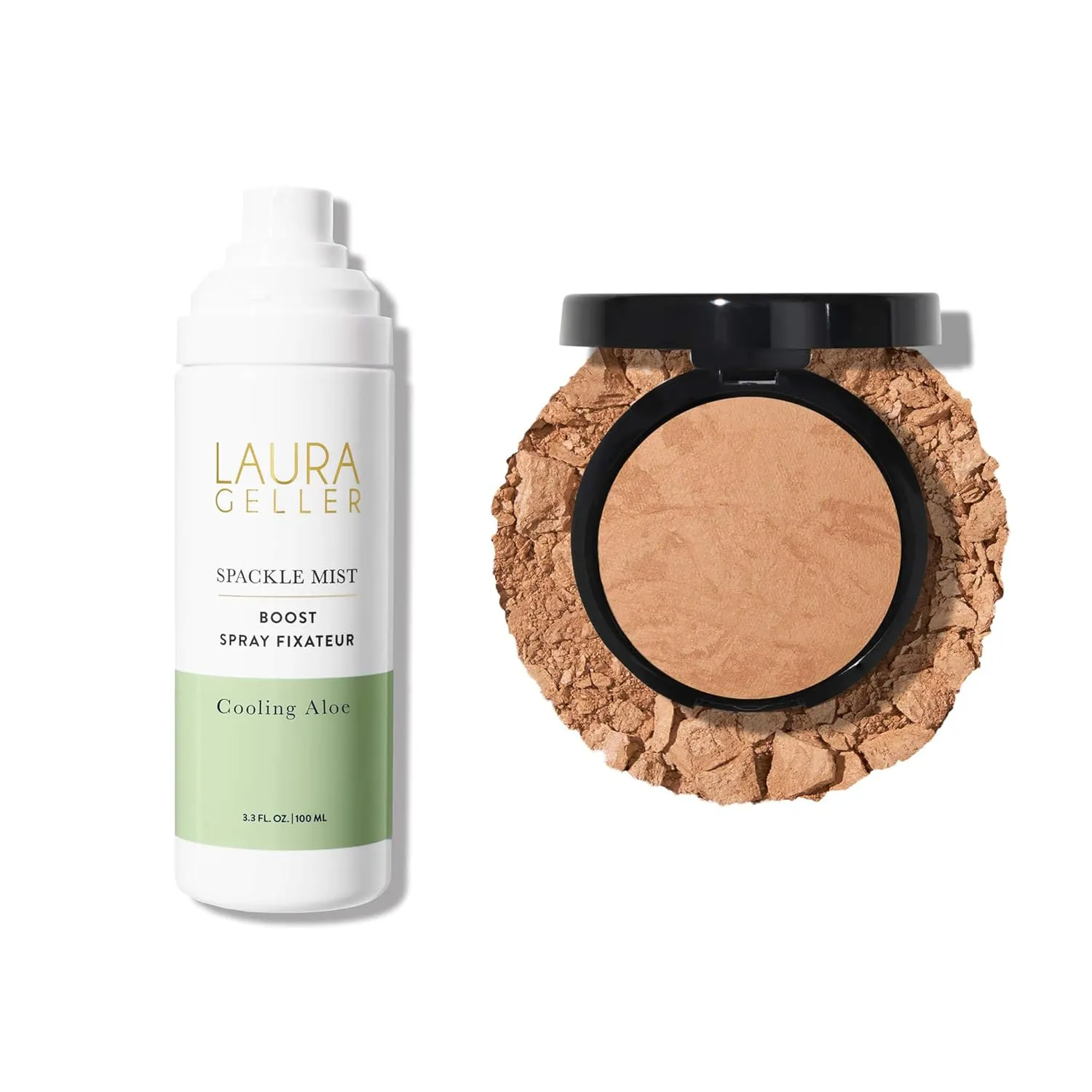 LAURA GELLER NEW YORK Baked Balance-n-Brighten Powder Foundation, Golden Medium   Spackle Mist Boost with Cooling Aloe