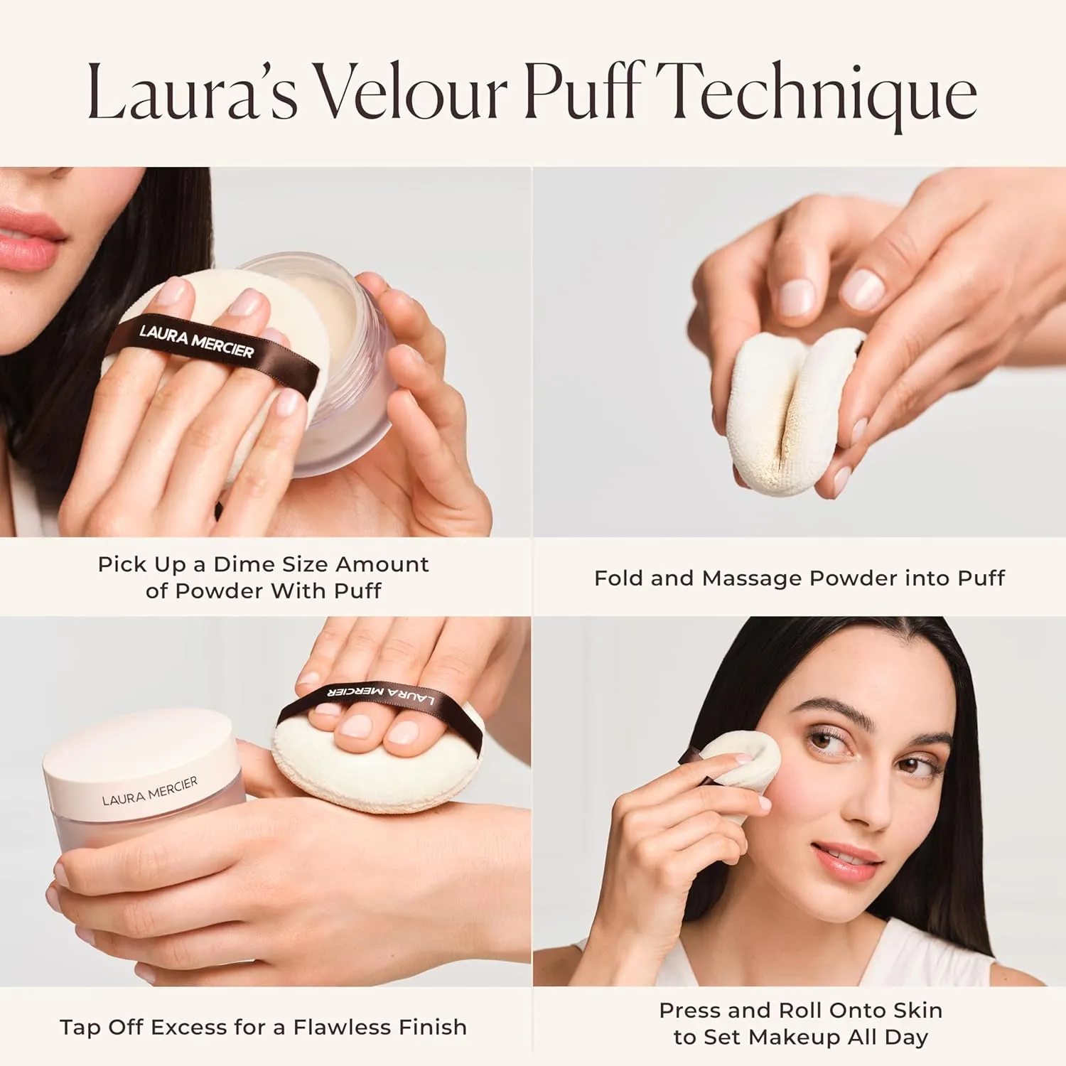 Laura Mercier Velour Puff, Perfect for Translucent Loose Setting Powder, Use to Set Makeup, Designed for Expert Application, 100% Cotton