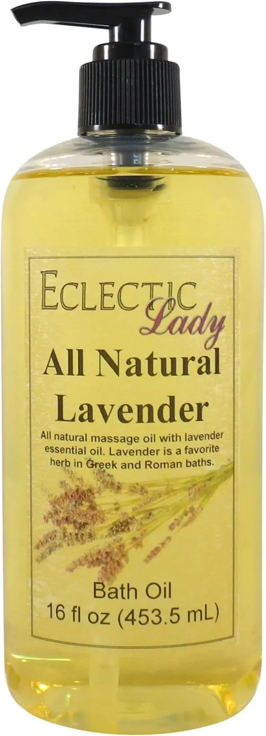 Lavender Bath Oil by Eclectic Lady - Scented Bath Oil - Relaxing & Moisturizing Bathing Oil - Fragrance Body Oil for Dry & Rough Sensitive Skin - Body Daily Nourishing Shower Oil (16 oz)