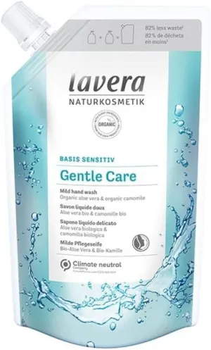 lavera Basis Sensitiv Gentle Care Hand wash Refill Pouch - Liquid soap with Organic Aloe Vera & Organic Chamomile - mild Cleansing-Suitable for Sensitive & Dry Skin - pH Neutral - Vegan-Organic 500ml