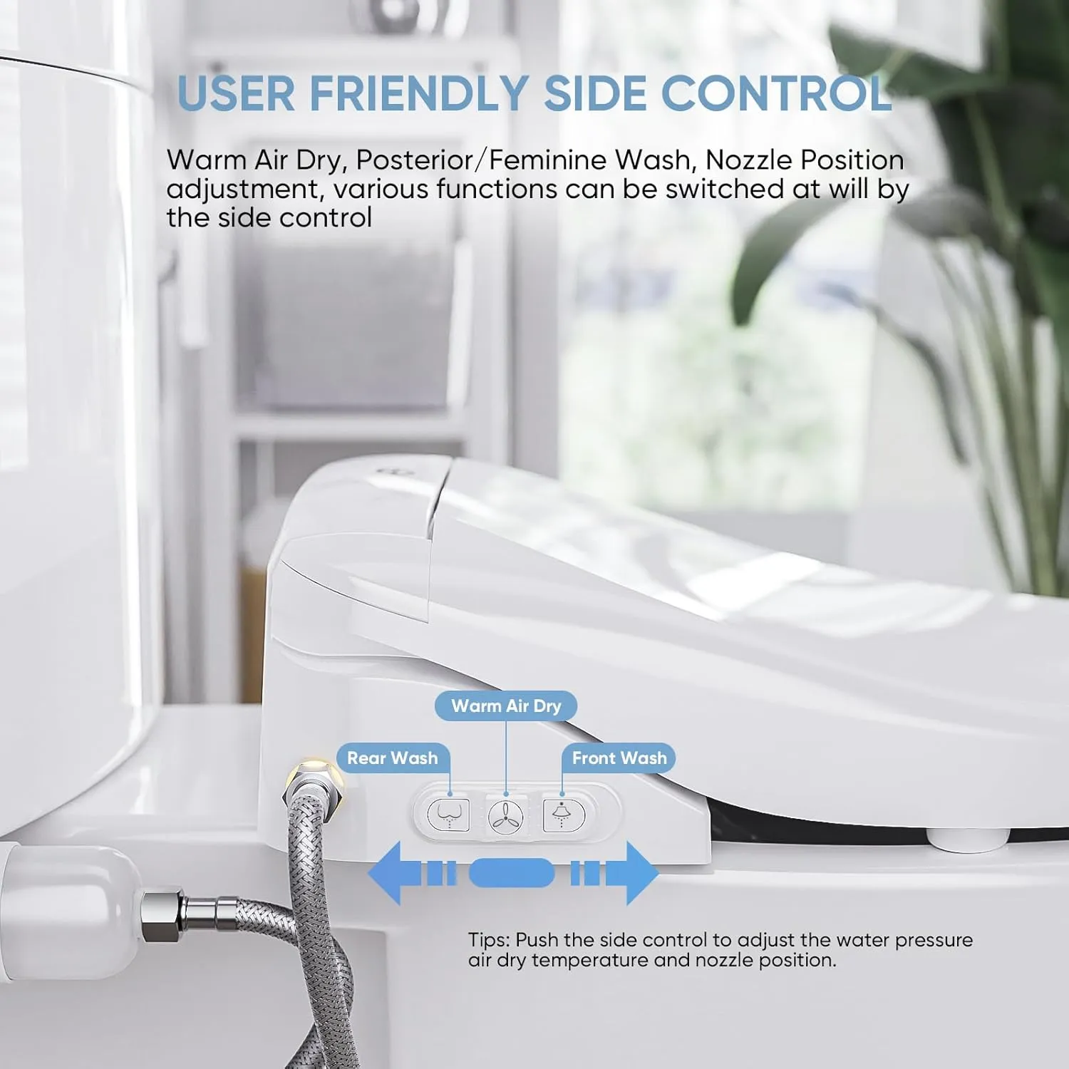 LEIVI Smart Bidet Toilet Seat with Wireless Remote and Side Panel, Multiple Spray Modes, Adjustable Heated Seat, Warm Water and Air Dryer, Auto LED Nightlight, Round