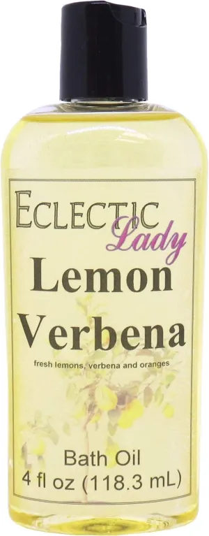 Lemon Verbena Bath Oil by Eclectic Lady - Scented Bath Oil - Relaxing & Moisturizing Bathing Oil - Fragrance Body Oil for Dry & Rough Sensitive Skin - Body Daily Nourishing Shower Oil (4 oz)