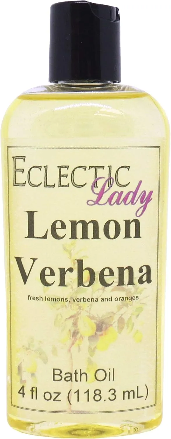 Lemon Verbena Bath Oil by Eclectic Lady - Scented Bath Oil - Relaxing & Moisturizing Bathing Oil - Fragrance Body Oil for Dry & Rough Sensitive Skin - Body Daily Nourishing Shower Oil (4 oz)