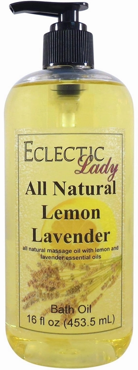 Lemon Lavender Bath Oil by Eclectic Lady - Scented Bath Oil - Relaxing & Moisturizing Bathing Oil - Fragrance Body Oil for Dry & Rough Sensitive Skin - Body Daily Nourishing Shower Oil (16 oz)
