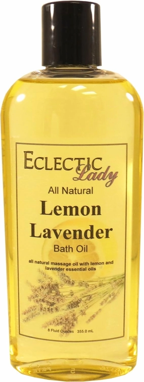 Lemon Lavender Bath Oil by Eclectic Lady - Scented Bath Oil - Relaxing & Moisturizing Bathing Oil - Fragrance Body Oil for Dry & Rough Sensitive Skin - Body Daily Nourishing Shower Oil (8 oz)