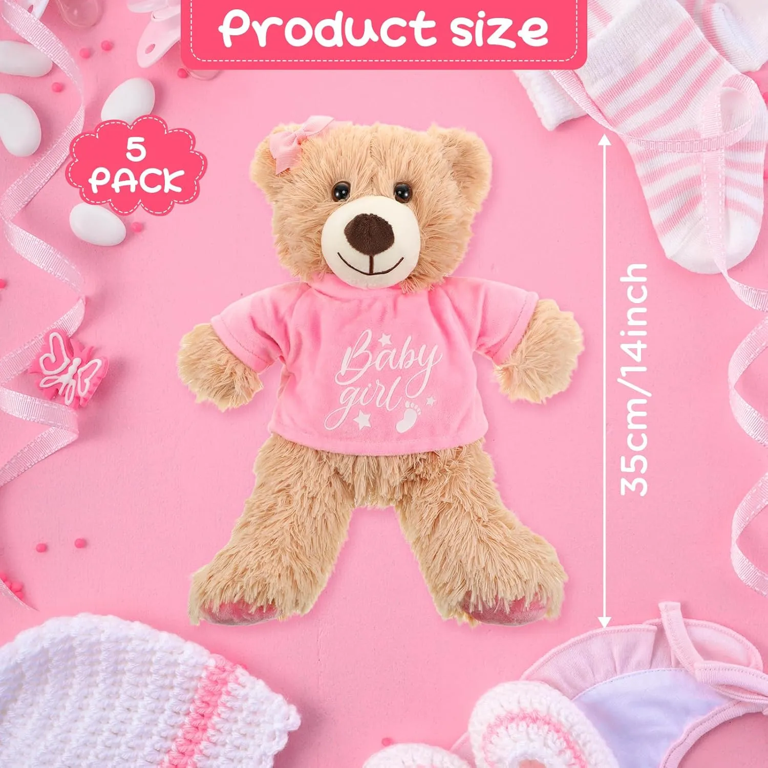 Lenwen 10 Pcs Baby Shower Bear Stuffed Decorations Animal Cute Plush Toy 14 Inch Stuffed Bear Plush Dolls in Bulk for Baby Shower Christmas Birthday Wedding Home Decorations (Girl)