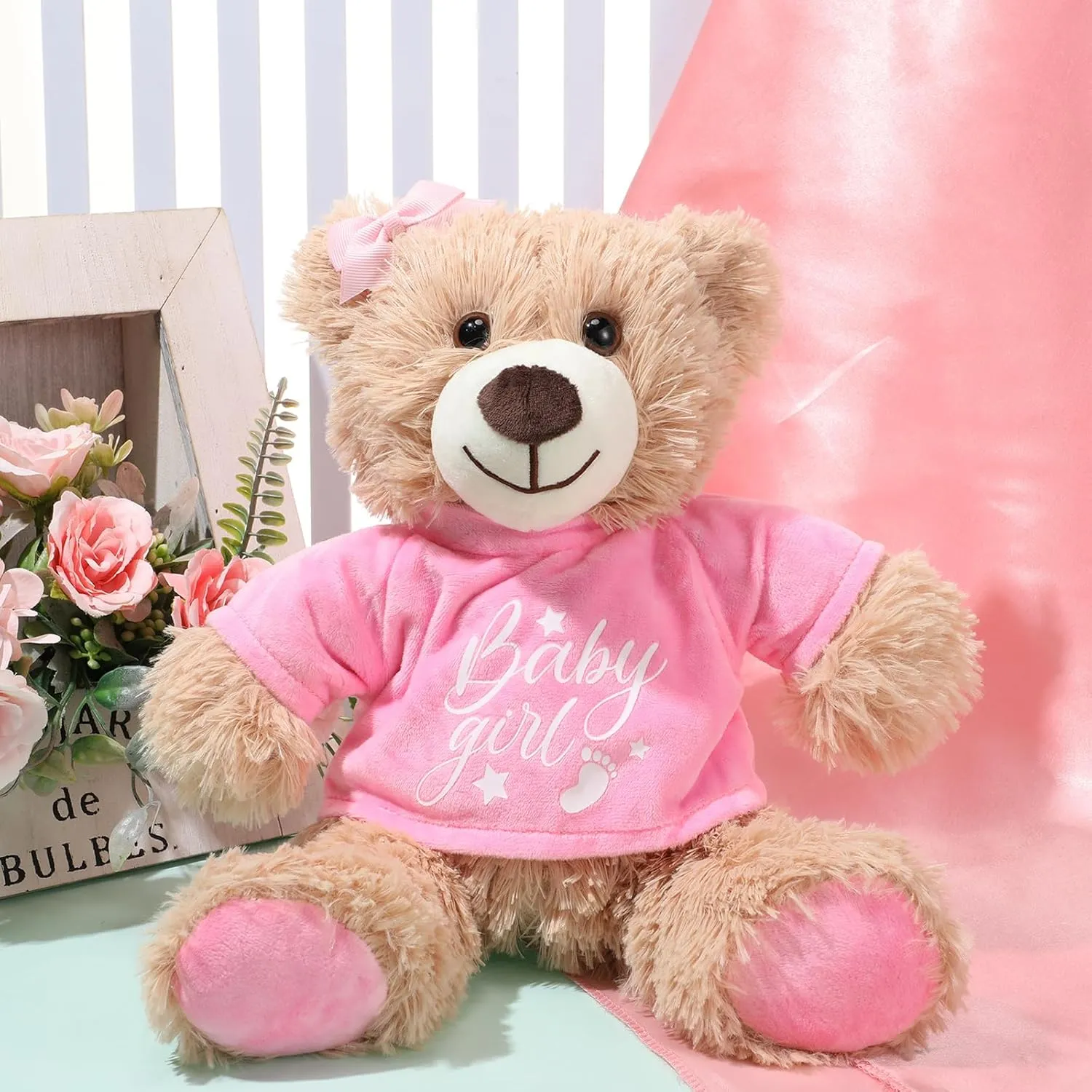 Lenwen 10 Pcs Baby Shower Bear Stuffed Decorations Animal Cute Plush Toy 14 Inch Stuffed Bear Plush Dolls in Bulk for Baby Shower Christmas Birthday Wedding Home Decorations (Girl)