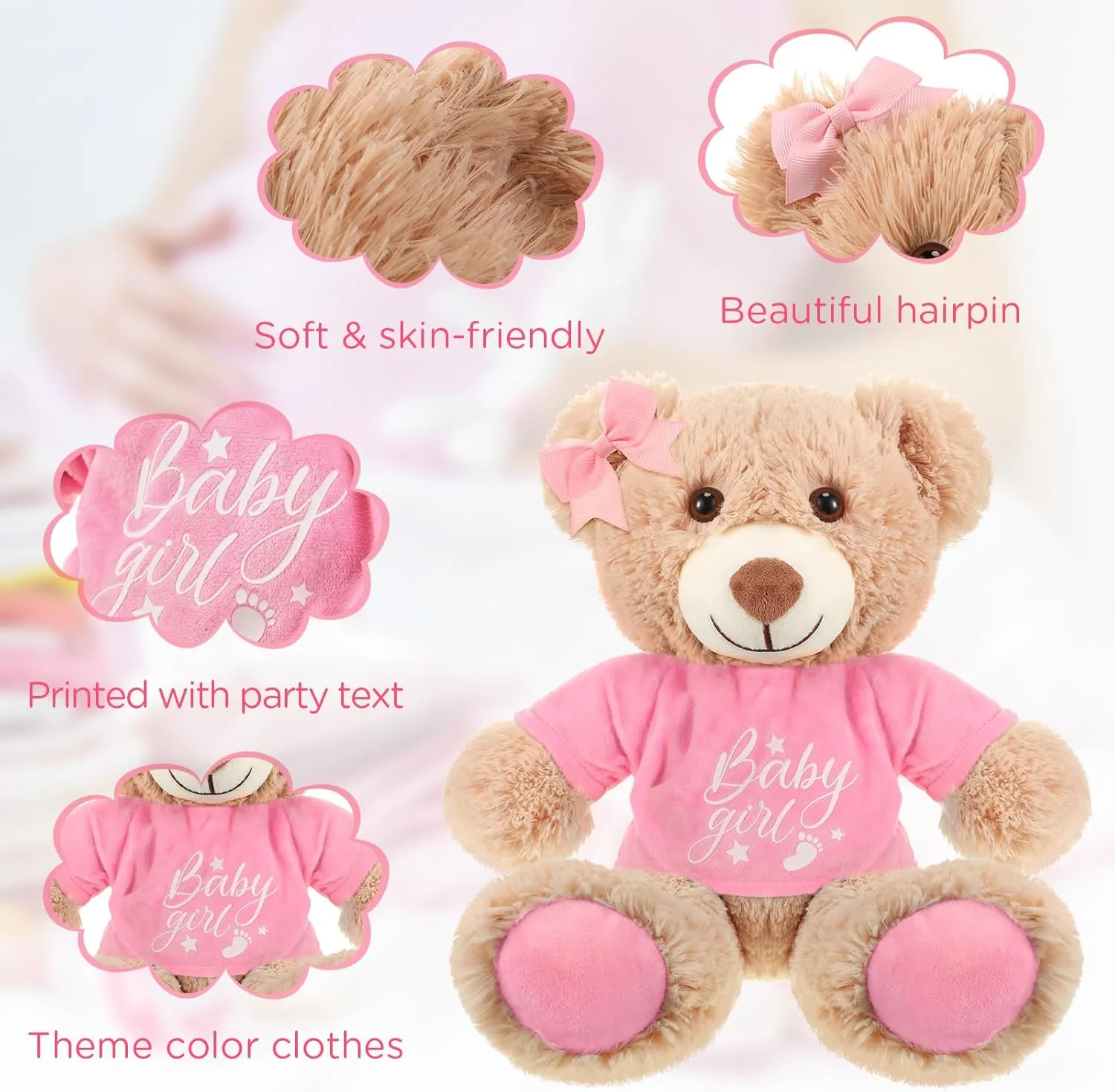 Lenwen 10 Pcs Baby Shower Bear Stuffed Decorations Animal Cute Plush Toy 14 Inch Stuffed Bear Plush Dolls in Bulk for Baby Shower Christmas Birthday Wedding Home Decorations (Girl)
