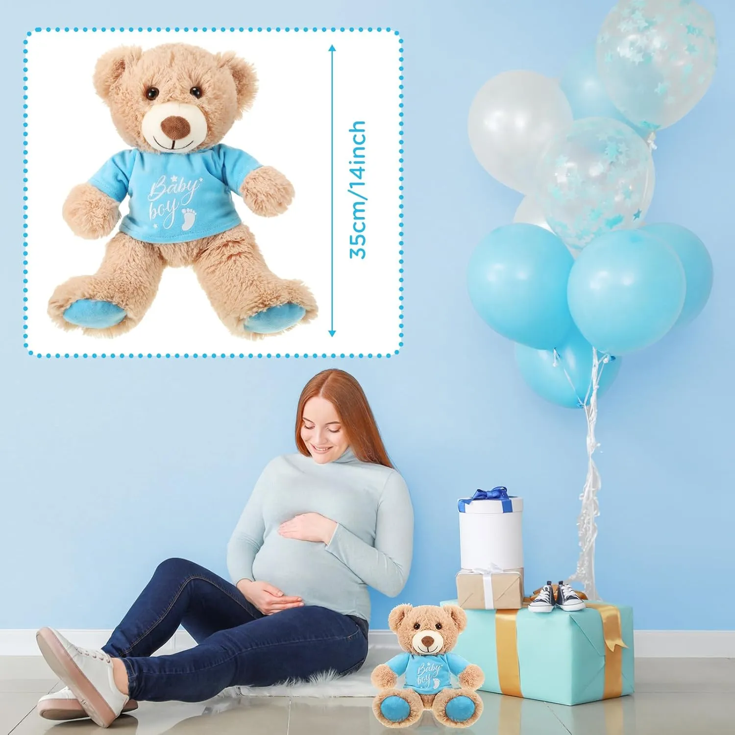 Lenwen 5 Pcs Baby Shower Bear Stuffed Decorations Animal Cute Plush Toy 14 Inch Stuffed Bear Plush Dolls in Bulk for Baby Shower Christmas Birthday Wedding Home Decorations (Boy)