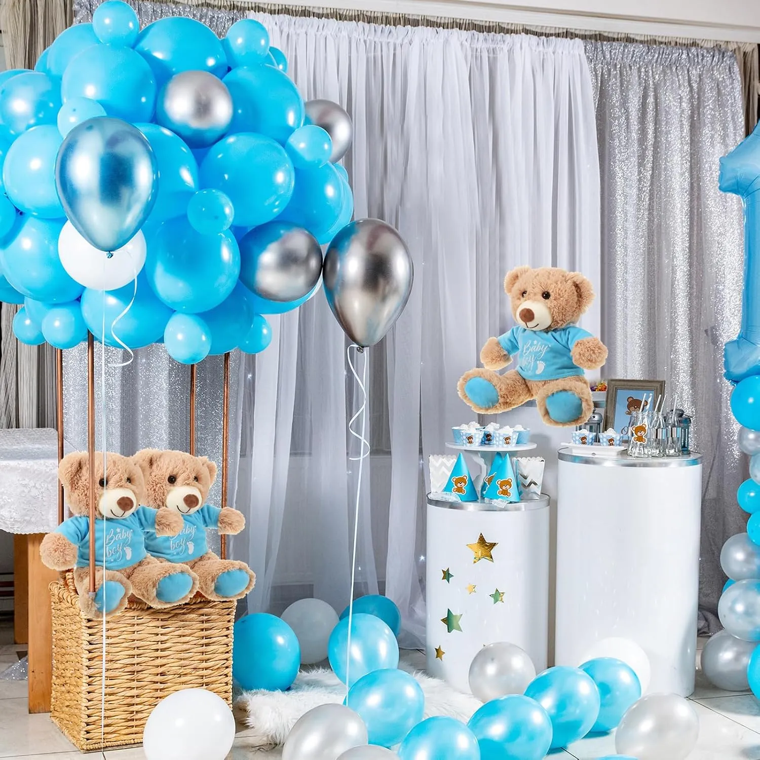 Lenwen 5 Pcs Baby Shower Bear Stuffed Decorations Animal Cute Plush Toy 14 Inch Stuffed Bear Plush Dolls in Bulk for Baby Shower Christmas Birthday Wedding Home Decorations (Boy)
