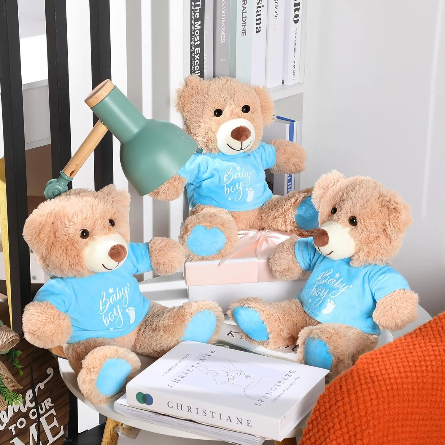 Lenwen 5 Pcs Baby Shower Bear Stuffed Decorations Animal Cute Plush Toy 14 Inch Stuffed Bear Plush Dolls in Bulk for Baby Shower Christmas Birthday Wedding Home Decorations (Boy)