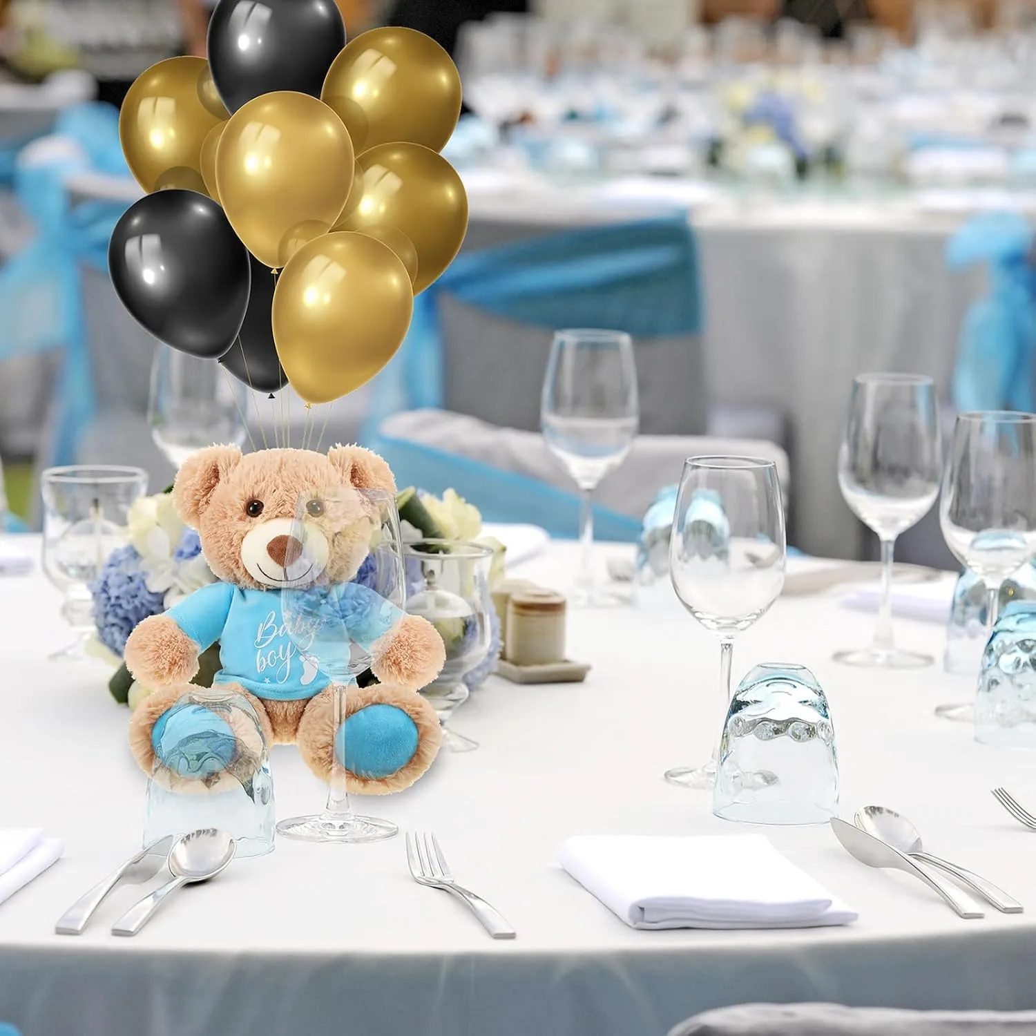 Lenwen 5 Pcs Baby Shower Bear Stuffed Decorations Animal Cute Plush Toy 14 Inch Stuffed Bear Plush Dolls in Bulk for Baby Shower Christmas Birthday Wedding Home Decorations (Boy)