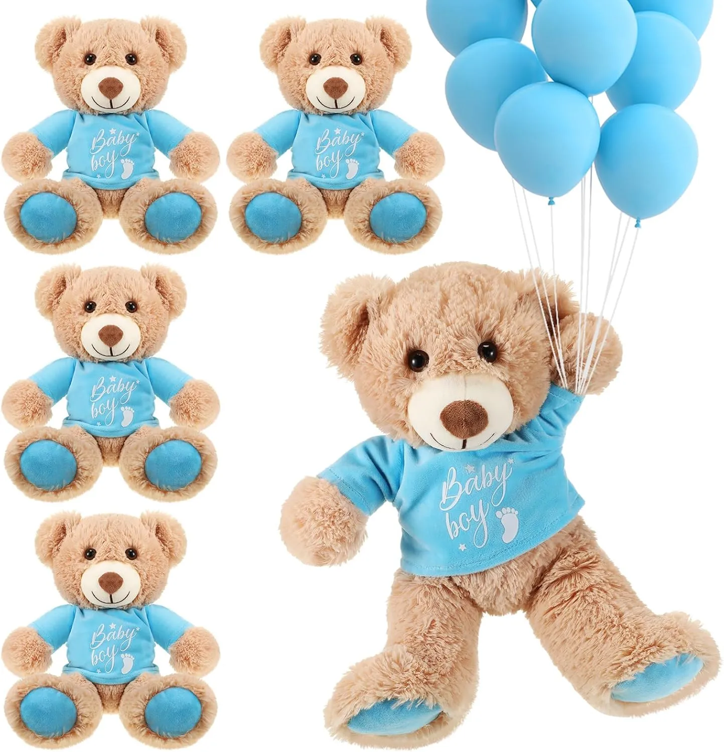 Lenwen 5 Pcs Baby Shower Bear Stuffed Decorations Animal Cute Plush Toy 14 Inch Stuffed Bear Plush Dolls in Bulk for Baby Shower Christmas Birthday Wedding Home Decorations (Boy)