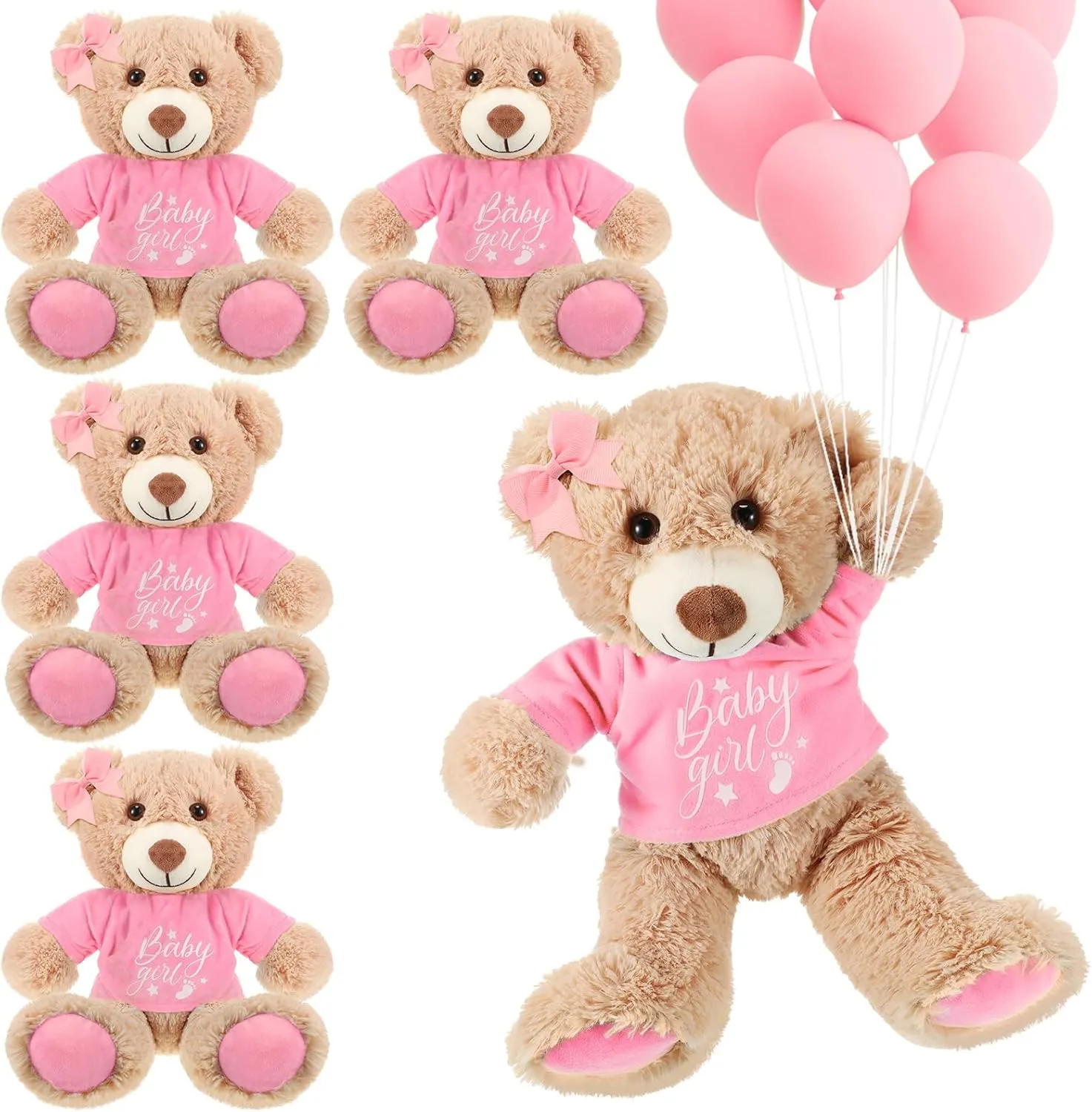 Lenwen 5 Pcs Baby Shower Bear Stuffed Decorations Animal Cute Plush Toy 14 Inch Stuffed Bear Plush Dolls in Bulk for Baby Shower Christmas Birthday Wedding Home Decorations (Girl)