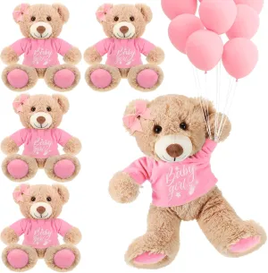 Lenwen 5 Pcs Baby Shower Bear Stuffed Decorations Animal Cute Plush Toy 14 Inch Stuffed Bear Plush Dolls in Bulk for Baby Shower Christmas Birthday Wedding Home Decorations (Girl)