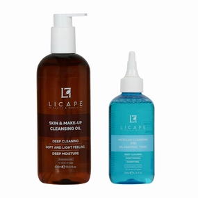 LICAPE® Skincare Duo – Dual-Phase Makeup Remover Oil 400ml & Micellar Pore Tightening Toner 200ml with Chamomile, Niacinamide & Horse Chestnut for Deep Cleansing, Oil Control & Balanced Skin