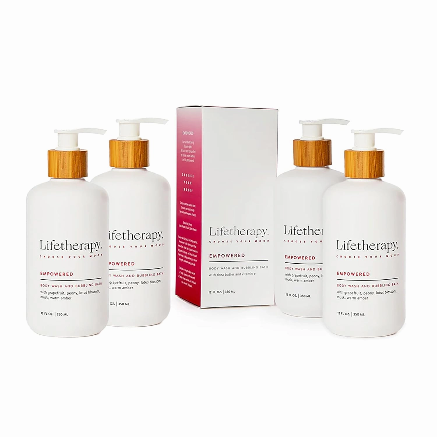 Lifetherapy Empowered, Made For All Skin Types, Nourishing, 12 Ounce, Multiuse Liquid Soap, Body Wash, Bubble Bath, Pack of 4
