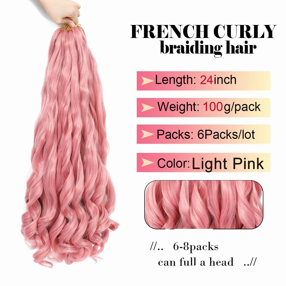 Light Pink French Curl Braiding Hair 24 Inch Soft Braiding Hair Pre Stretched Loose Wave Bouncy 100g/pack Yaki Hair for Black Women Hair Extensions for Braids(Light Pink 24 Inch)